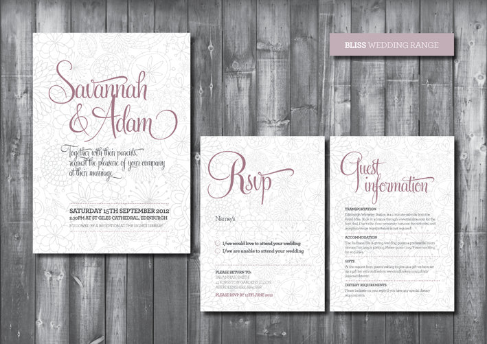 Wedding Invitation Suite - Digital Printable File - Bliss Wedding Range - Diy Wedding