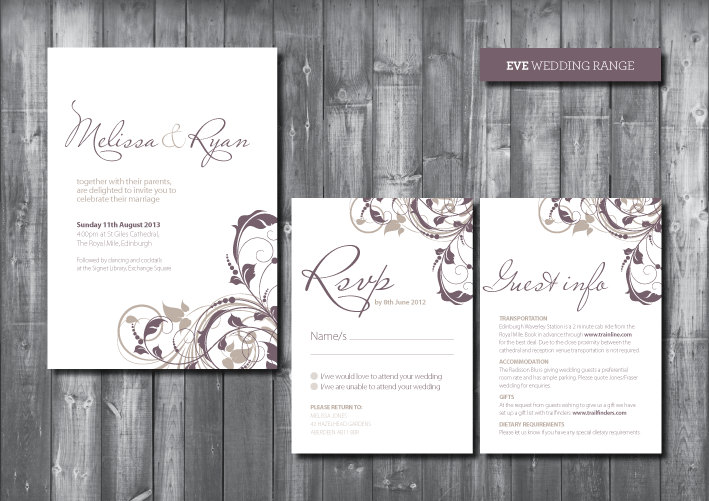 Wedding Invitation Suite - Digital Printable File - Eve Wedding Range