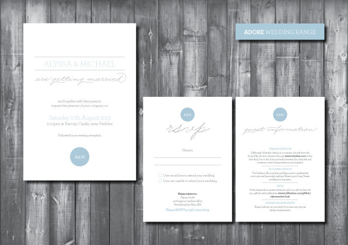 Wedding Invitation Suite - Digital Printable File - Adore Wedding Range