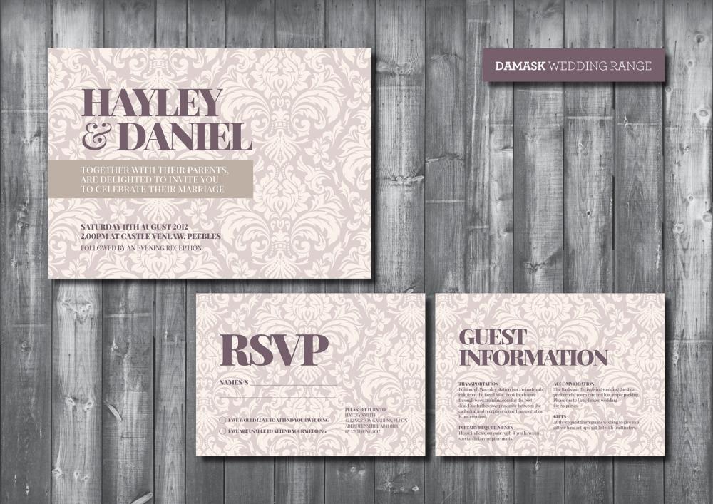 Wedding Invitation Suite - Digital Printable File - Damask Wedding Range - Diy Wedding